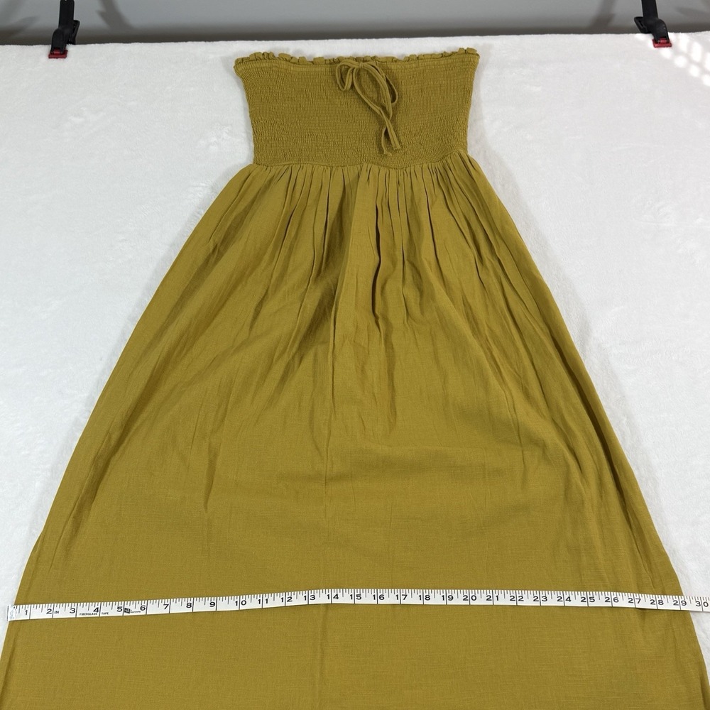 Urban Outfitters Penny Smocked Midi Dress Strapless Yellow Ruffle Cotton Sz M - Picture 10 of 12